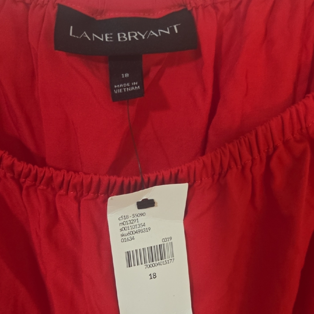 Lane Bryant Vibrant Red Blouse with Lace Sleeves - Picture 2 of 3